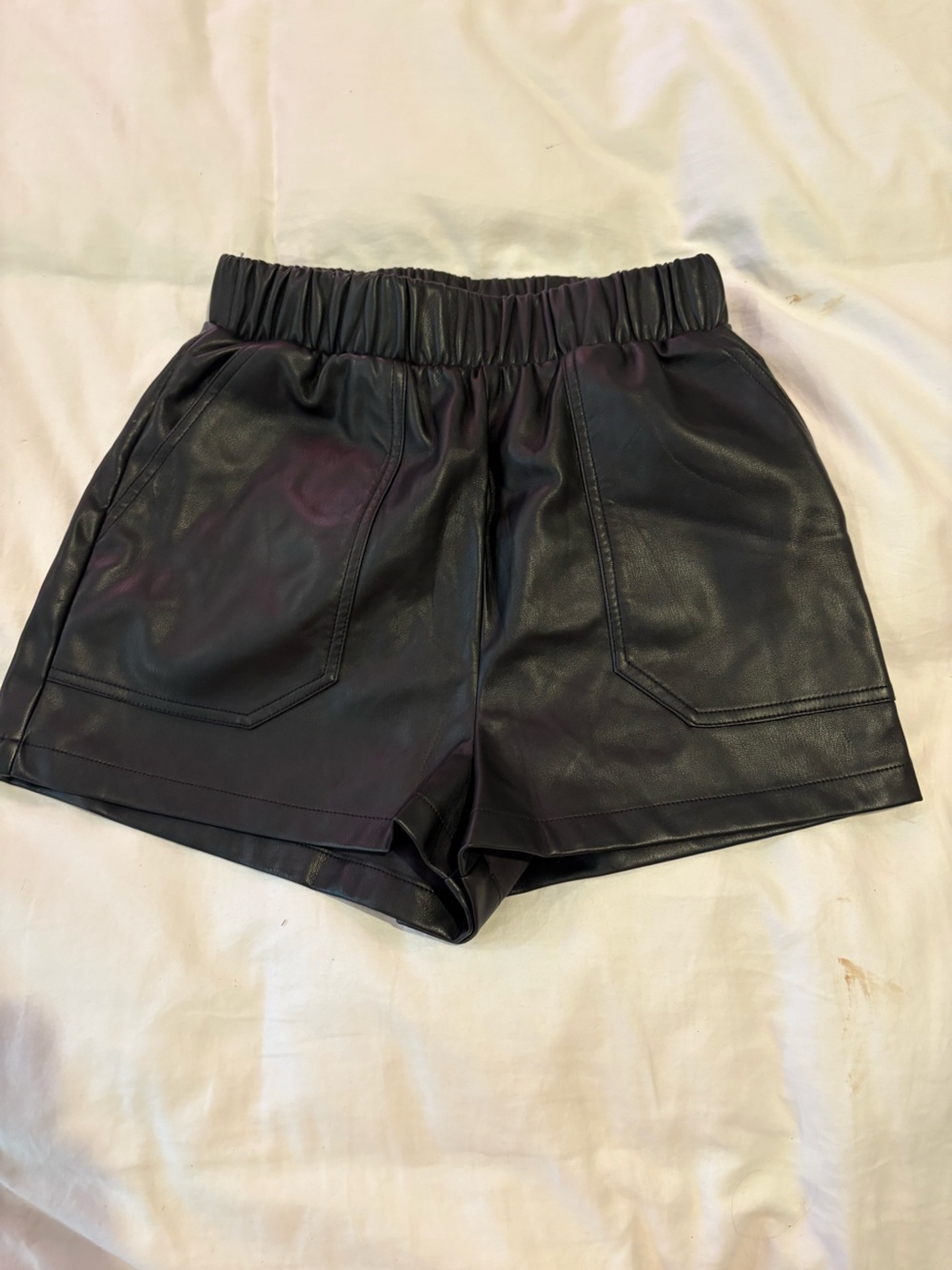 Steve Madden Black Faux Leather Elastic Waist Shorts
